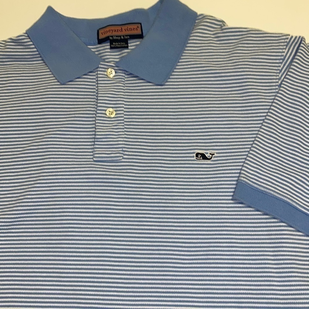 Vineyard vines, polo shirt, size extra large, blue, and white striped